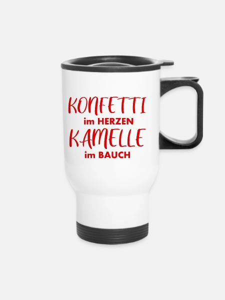 Konfetti, Kamelle, Karneval, Fasching - Thermobecher mit Tragegriff - Weiß