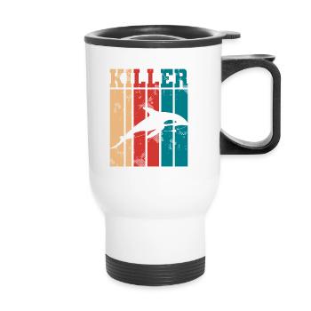 Killer Wal Hai Meerestier Tier Meer Retro Vintage - Thermobecher mit Tragegriff - Weiß - Vorne
