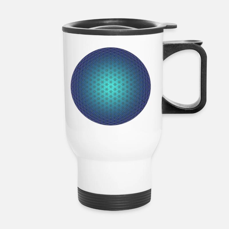 Fleur de vie - 3D Blue - Tasse isotherme avec poignée - blanc