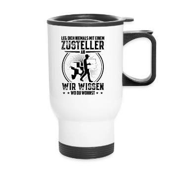 Zusteller Beruf | Postbote Paketzusteller Geschenk - Thermobecher mit Tragegriff - Weiß - Vorne