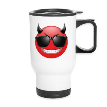 EMOJI Diable avec des lunettes de soleil design amusant - Tasse isotherme avec poignée - blanc - Devant