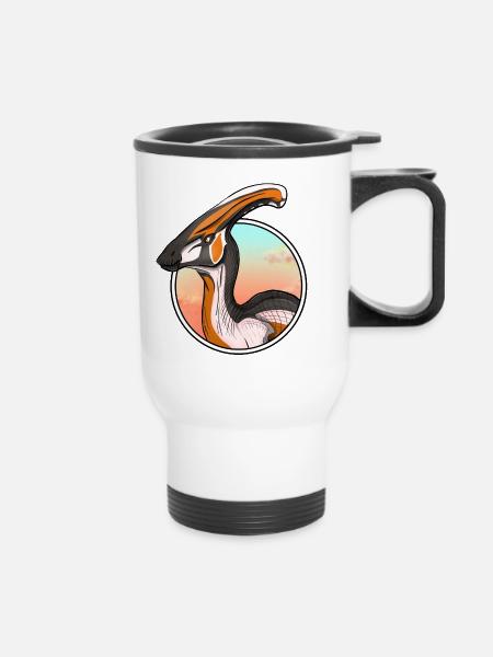 Orange Parasaurolophus - Thermal mug with handle - white