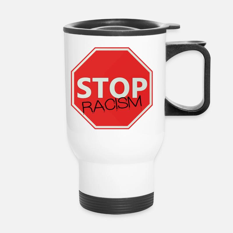 STOP Rassismus Zeichen - Thermobecher mit Tragegriff - Weiß