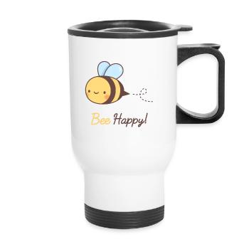 Abeille mignonne heureuse, Bee Pun - Tasse isotherme avec poignée - blanc - Devant