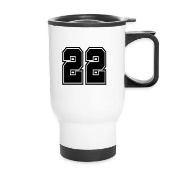 22 Rückennummer Collegestyle Football Fußball Zahl - Thermobecher mit Tragegriff - Weiß - Vorne