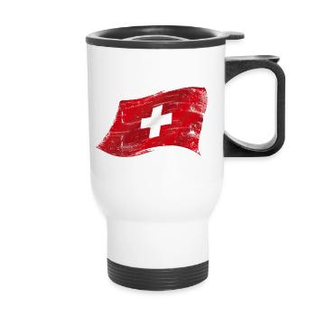 Flagge Schweiz, Drapeau suisse, Bandiera svizzera - Thermobecher mit Tragegriff - Weiß - Vorne