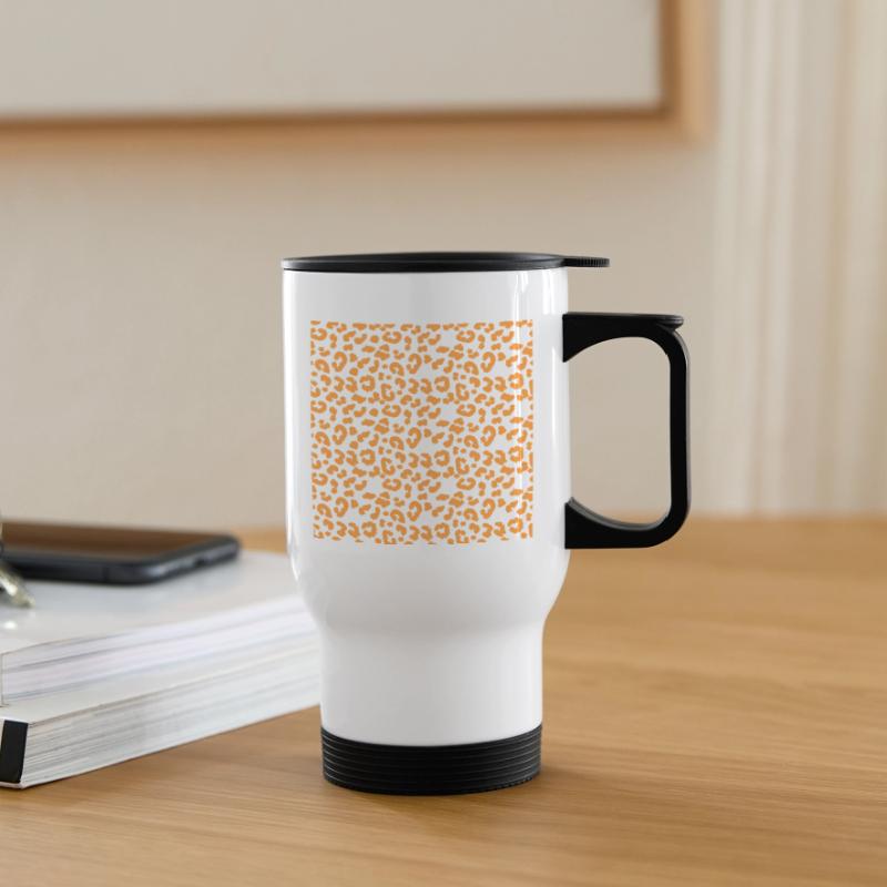 Leopard Pattern Pattern in Orange on Black Thermal mug with handle