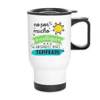 Nicht um früh aufzustehen, dämmert es früher - Thermobecher mit Tragegriff - Weiß - Vorne