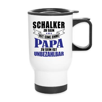 Schalker Papa | Schalke Vatertags Geschenkidee - Thermobecher mit Tragegriff - Weiß - Vorne