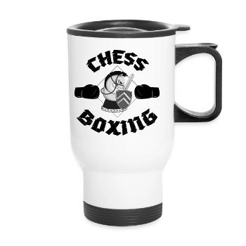 Schachboxen Boxer Schach Geschenkidee Boxen - Thermobecher mit Tragegriff - Weiß - Vorne
