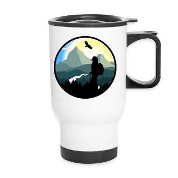 Mountains, hiking, wilderness - woman - Thermal mug with handle - white - Front
