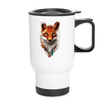 Low Poly Art Fuchs Wildtier Geometrisch Polygon - Thermobecher mit Tragegriff - Weiß - Vorne