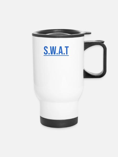 Einfaches Dunkles SWAT shirt Karneval - Thermobecher mit Tragegriff - Weiß