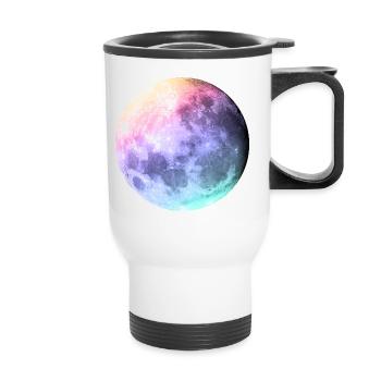 Lune dans l’arc-en-ciel pastel - Tasse isotherme avec poignée - blanc - Devant