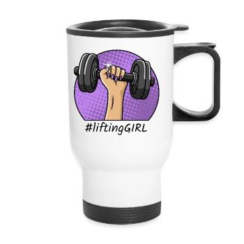 Lifting girl Workout Sport Dumbbell Design - Thermal mug with handle - white - Front