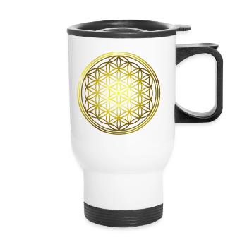 Goldene Blume des Lebens - Thermobecher mit Tragegriff - Weiß - Vorne