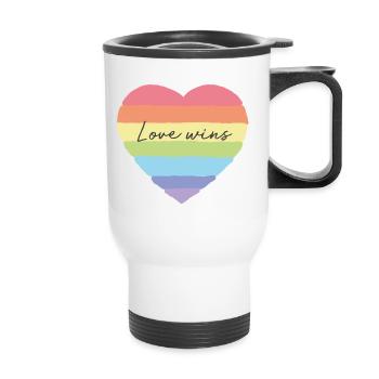 LOVE WINS - Thermobecher mit Tragegriff - Weiß - Vorne