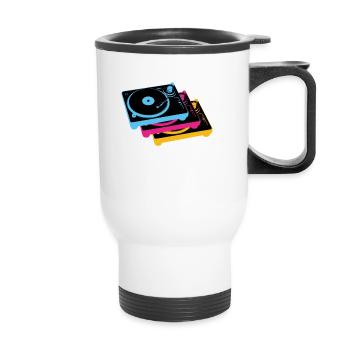 retro vintge oldschool vinyl records turntables - Thermal mug with handle - white - Front