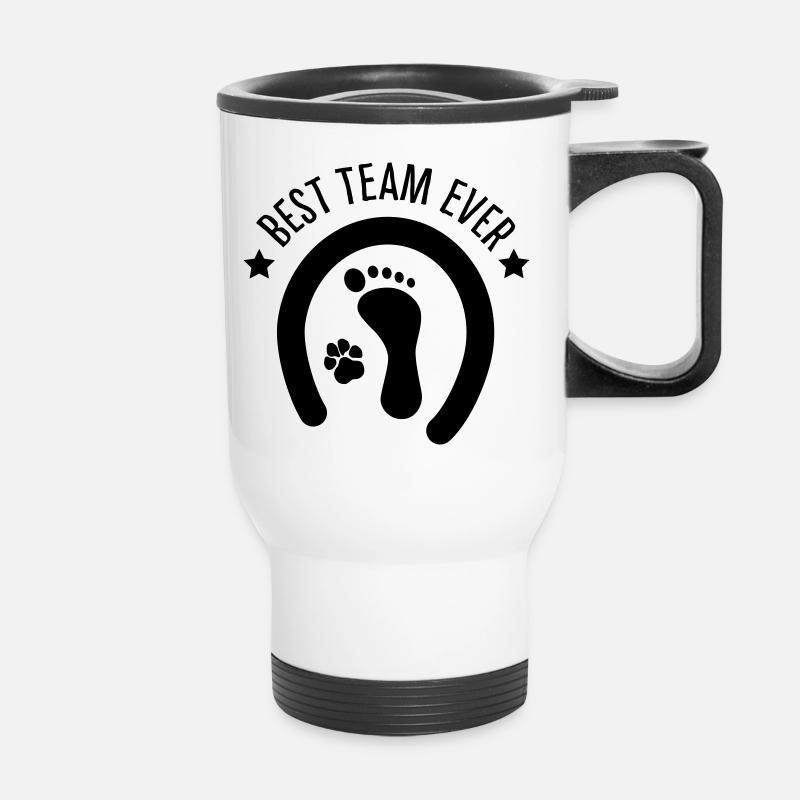 BEST TEAM EVER - Mensch Hund Pferd Team - Thermobecher mit Tragegriff - Weiß