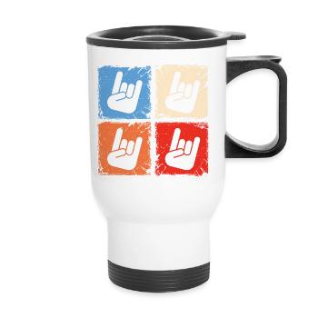 Retro squares horns metalhead heavy metal music - Thermal mug with handle - white - Front