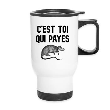 C'est toi qui payes (visuel de rat) - Tasse isotherme avec poignée - blanc - Devant