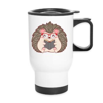 Hedgehog "Reader" Christmas Design For Students - Thermal mug with handle - white - Front