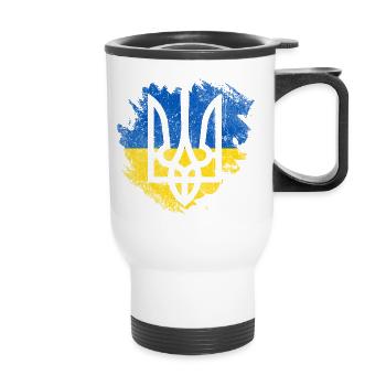 Brush-Ukraine-Dreizack-Flagge - Thermobecher mit Tragegriff - Weiß - Vorne