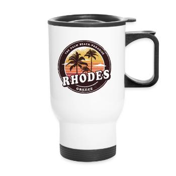 Rhodos Griechenland Strand Design - Thermobecher mit Tragegriff - Weiß - Vorne