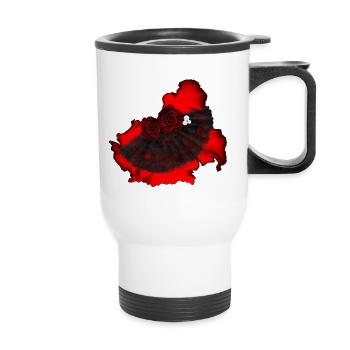 originelle Frauenmode, Fächer mit rosen - Thermobecher mit Tragegriff - Weiß - Vorne