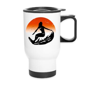 T-shirt rétro vintage Riding The Waves Surfing - Tasse isotherme avec poignée - blanc - Devant