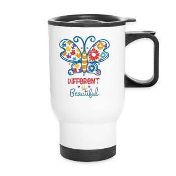 AUTISM DIFFERENT IS BEAUTIFUL BUTTERFLY ADD SAYING - Thermal mug with handle - white - Front