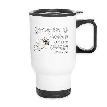 Christian Design Güte und Barmherzigkeit Psalm 23 - Thermobecher mit Tragegriff - Weiß - Vorne