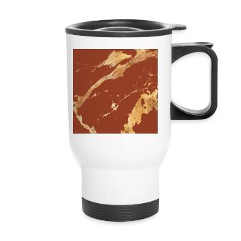 Brown-Gold Marble effect - Thermal mug with handle - white - Front