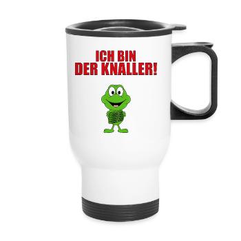ICH BIN DER KNALLER! - FROSCH - KNALLFROSCH - Thermobecher mit Tragegriff - Weiß - Vorne