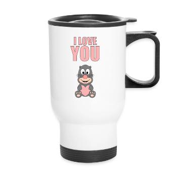I LOVE YOU - MAULWURF - LIEBE - TIER - HERZ - Thermobecher mit Tragegriff - Weiß - Vorne