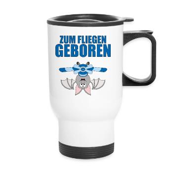 ZUM FLIEGEN GEBOREN - FLUGHUND - PILOT - FLUGZEUG - Thermobecher mit Tragegriff - Weiß - Vorne