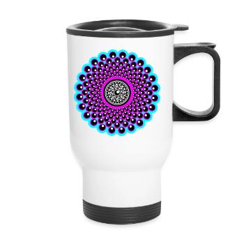 Neon Mandala in pink and baby blue in Goa style - Thermal mug with handle - white - Front