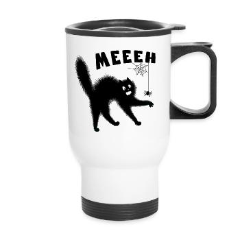 Meeh - Chat effrayé par une araignée - Humour - Tasse isotherme avec poignée - blanc - Devant
