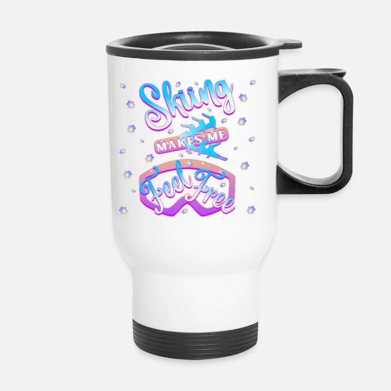 Skiing makes me feel free - 1 - Thermal mug with handle - white