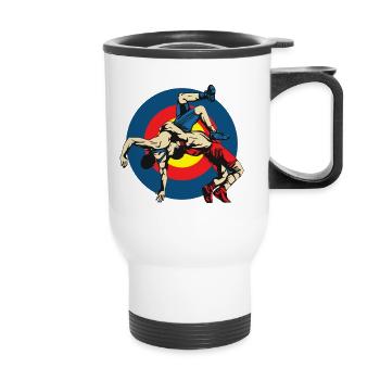 Ringen Ringer Kampfsport Kraftsport Sport Geschenk - Thermobecher mit Tragegriff - Weiß - Vorne