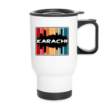 Karachi Pakistan Skyline Silhouette Travel Souveni - Thermobecher mit Tragegriff - Weiß - Vorne