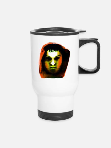 Hoody head: Orange - Thermobecher mit Tragegriff - Weiß