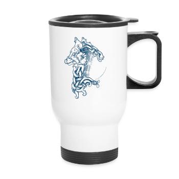 Loup Vikings Fenrir dotwork & Vegvisir - Tasse isotherme avec poignée - blanc - Devant