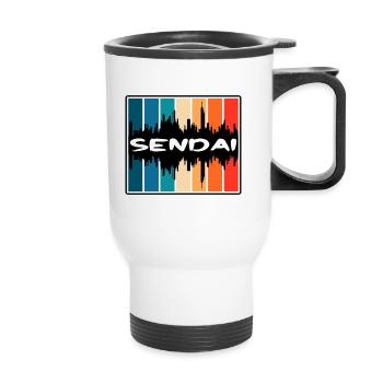 Sendai Japan Skyline Silhouette Reisesouvenir - Thermobecher mit Tragegriff - Weiß - Vorne