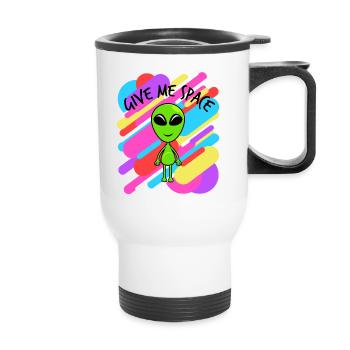 Give Me Space Colorful T-shirt Design Aliens UFO - Thermobecher mit Tragegriff - Weiß - Vorne
