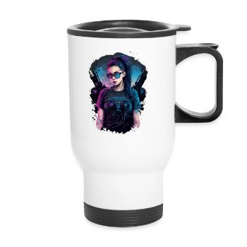 Trendy Design of a Futuristic Women - Thermal mug with handle - white - Front