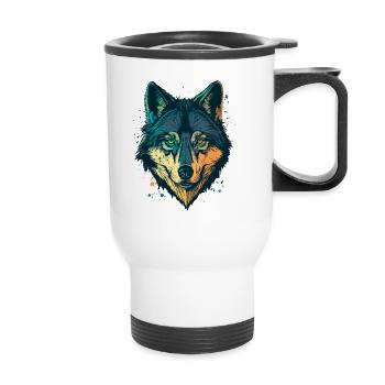 Illustration à couper le souffle d’un loup - Tasse isotherme avec poignée - blanc - Devant