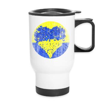 Ukraine Frieden Russland Flagge Fahne Herz - Thermobecher mit Tragegriff - Weiß - Vorne