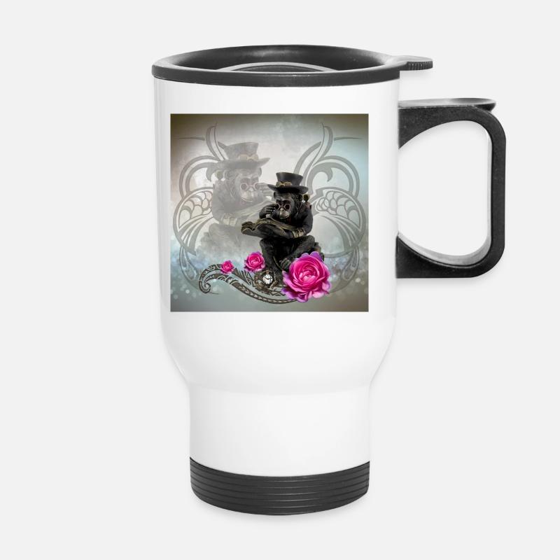 Un drôle de singe steampunk lit un livre - Tasse isotherme avec poignée - blanc