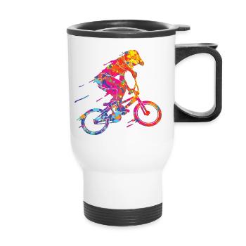 BMX Bunte Farbe Grafik Biker Freestyle Racing - Thermobecher mit Tragegriff - Weiß - Vorne